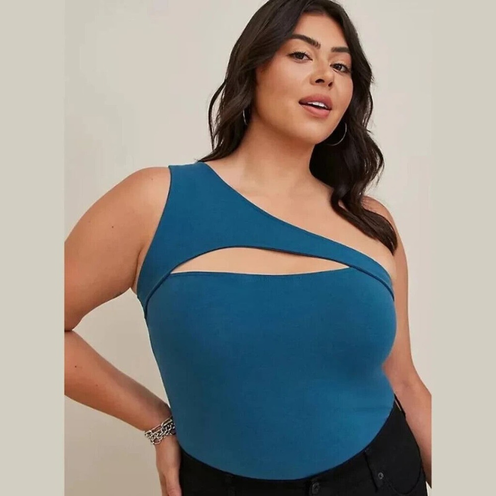 NWT Torrid 5 Foxy Cutout One Shoulder Top Blue Plus Size
